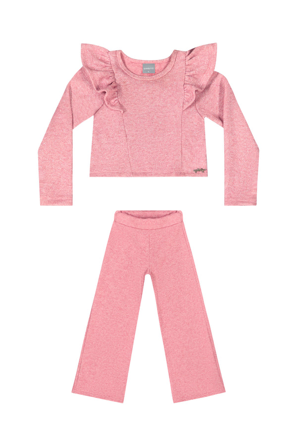 Knit Jersey set- pink ruffle