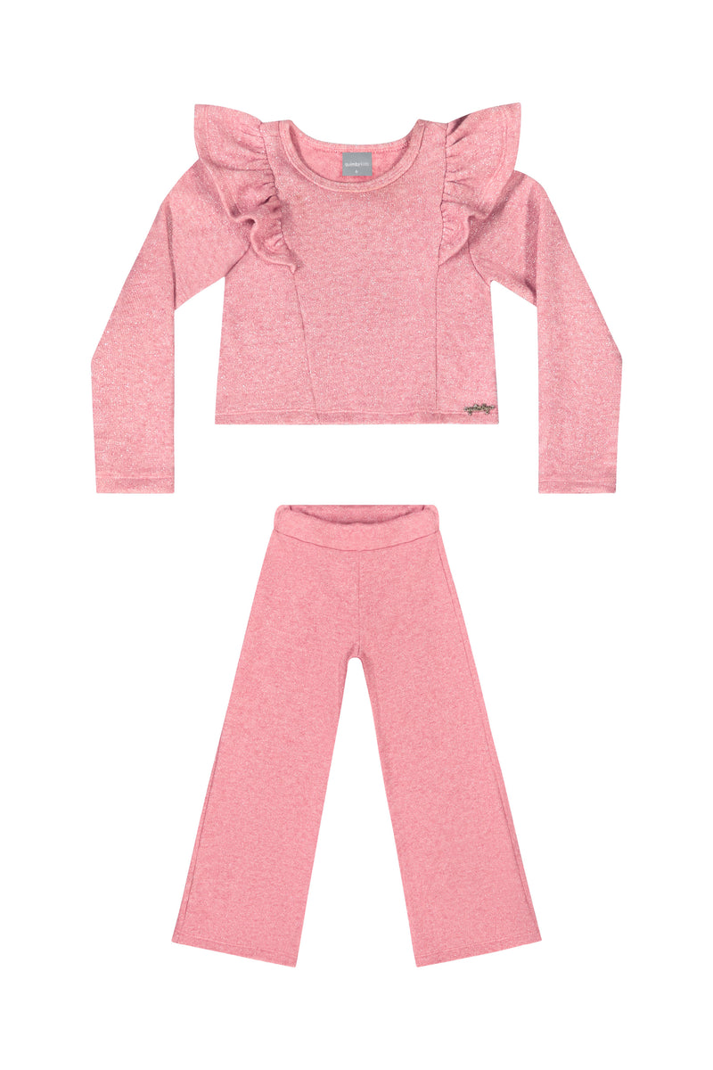 Knit Jersey set- pink ruffle
