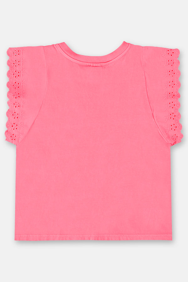 Jersey Flutter Blouse- neon pink