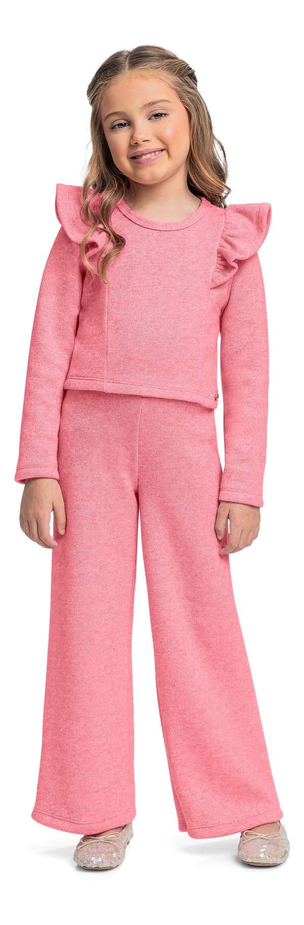 Knit Jersey set- pink ruffle