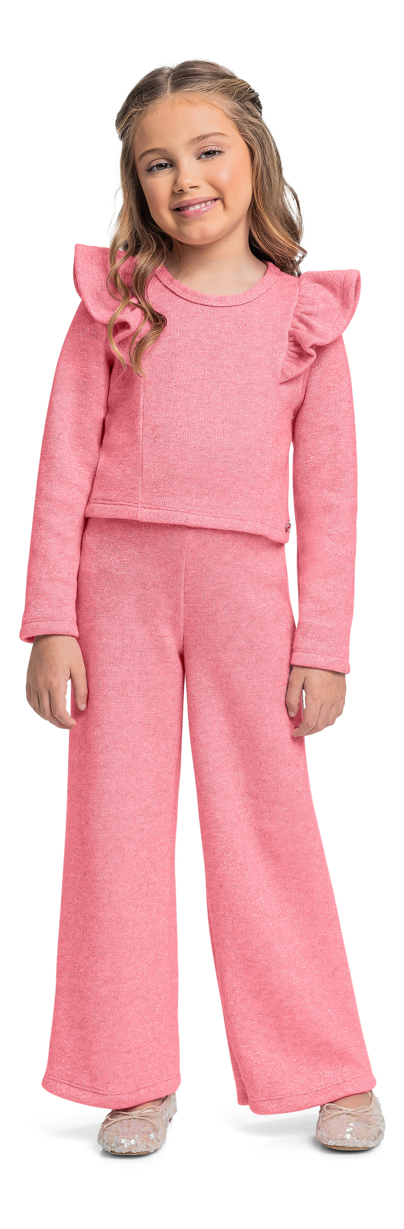 Knit Jersey set- pink ruffle