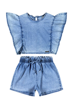 Denim flutter top & short set