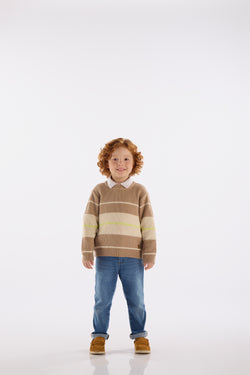 Knit Colorblock Sweater- beige