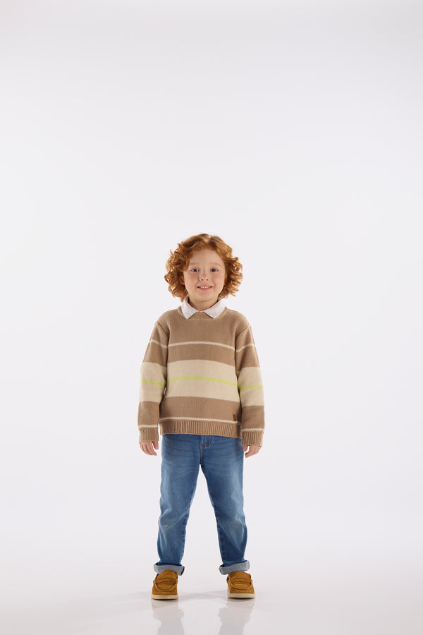Knit Colorblock Sweater- beige