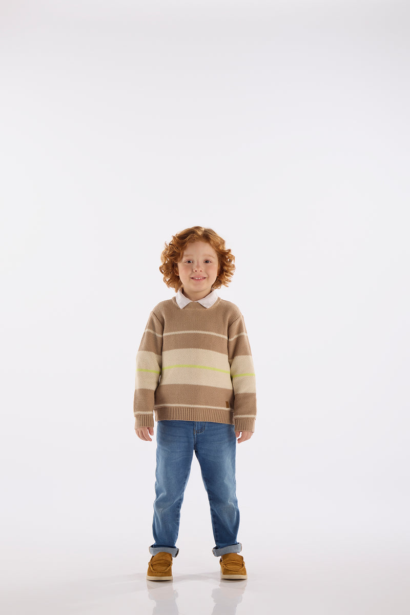 Knit Colorblock Sweater- beige