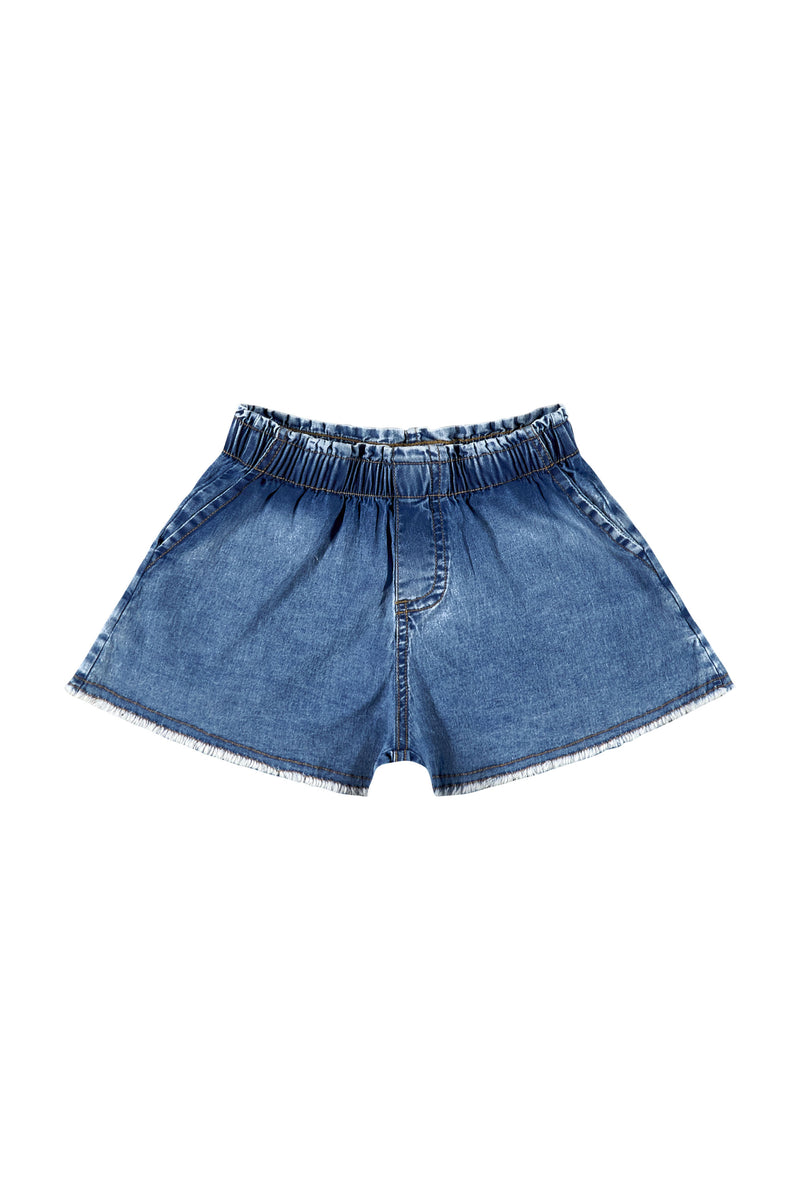 Denim Frayed Elastic Short