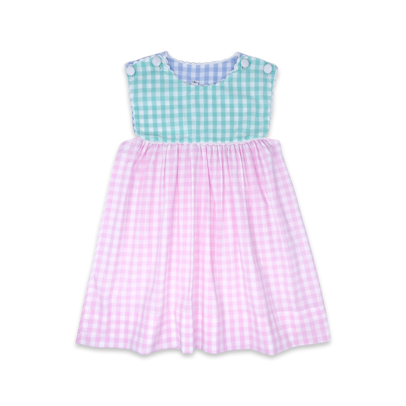 Charming Dress- pink, mint, blue check