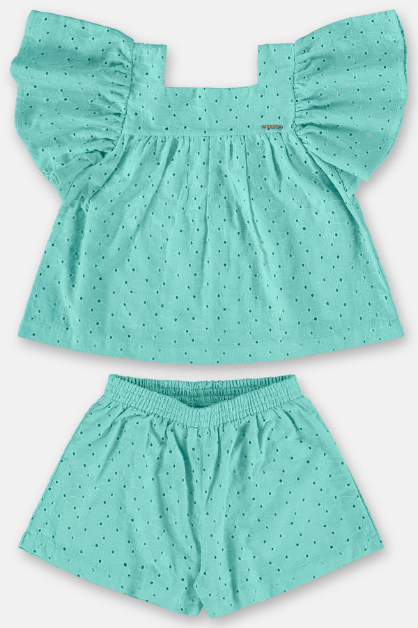 Laise Blouse & short set - aqua blue