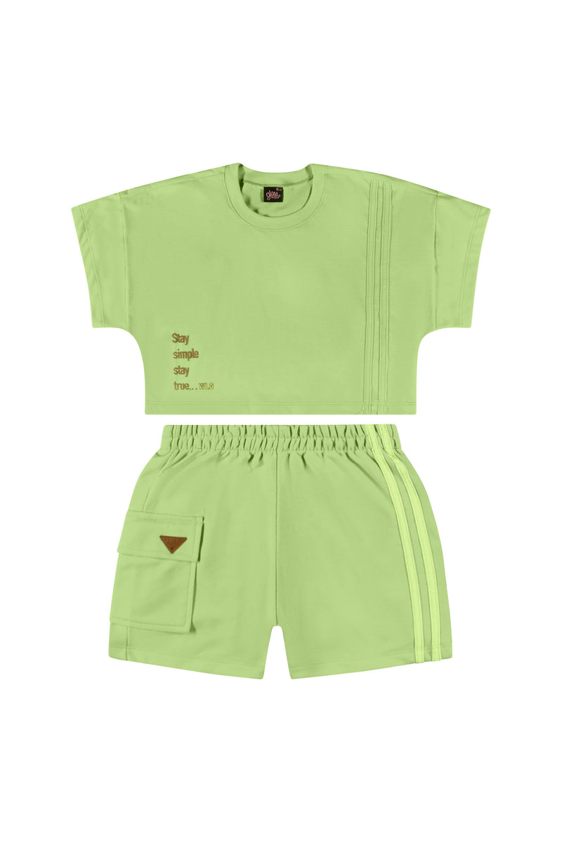 Jersey crop sweatshort set- neon green