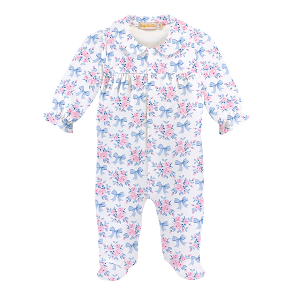 Blue Floral Bow Footie