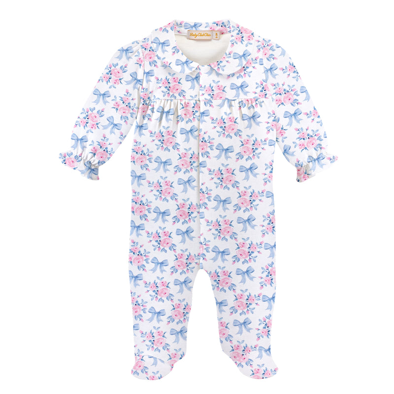 Blue Floral Bow Footie