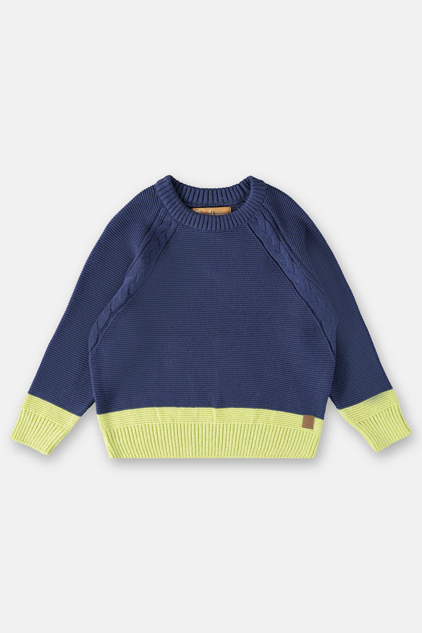 Knit Sweater- navy/lime