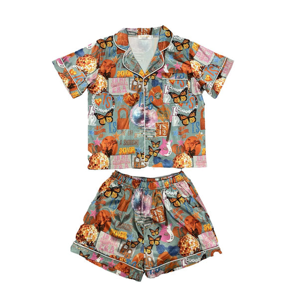 Orange & Green Silk Pajamas