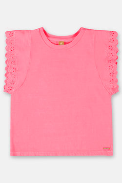 Jersey Flutter Blouse- neon pink