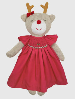 Girl Reindeer Doll- Solid Red Dress