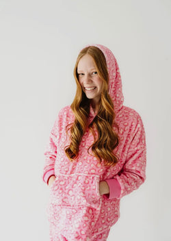 Plush Hoodie- Pink Leopard