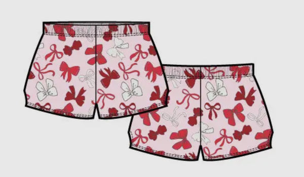 Plush Shorts- Red Bows