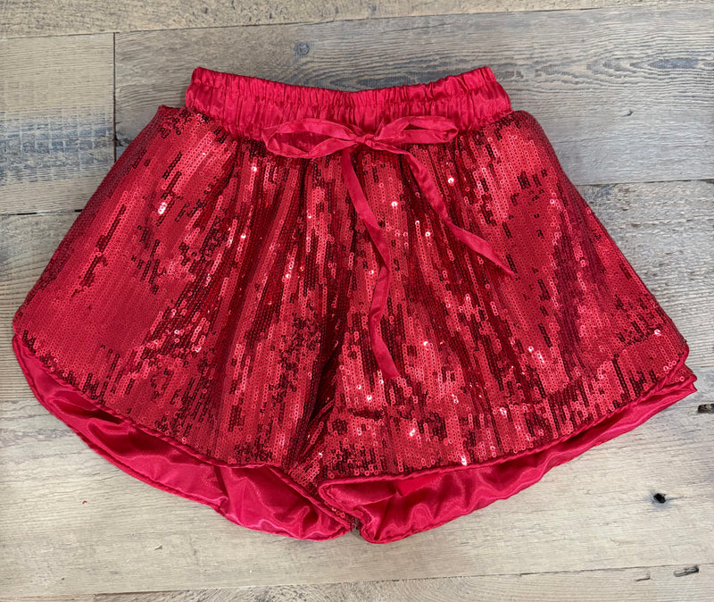 Sequin Butterfly Shorts- Red