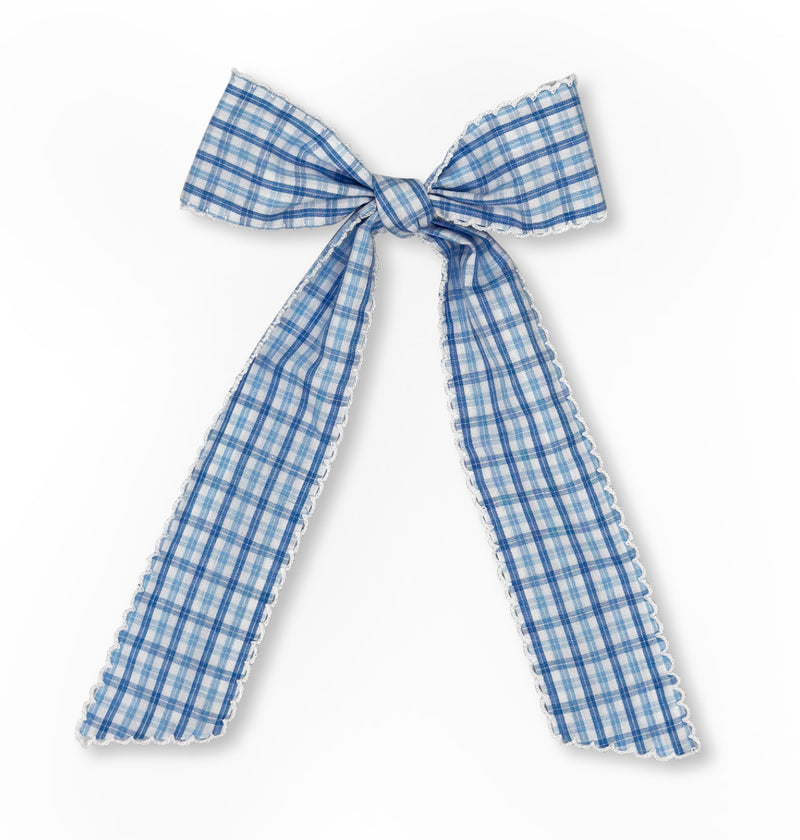 Lola Long Bow-Billings blue plaid