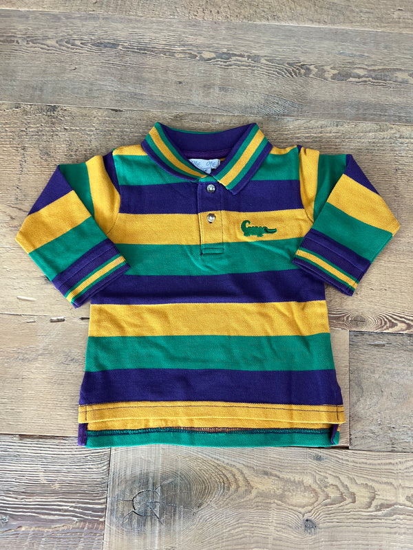 Mardi Gras Rugby Traditional Stripe Long Sleeve Polo