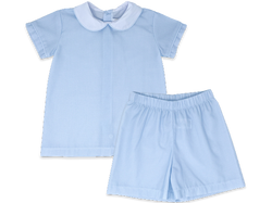 Sibley Short Set- Blue Minigingham white collar
