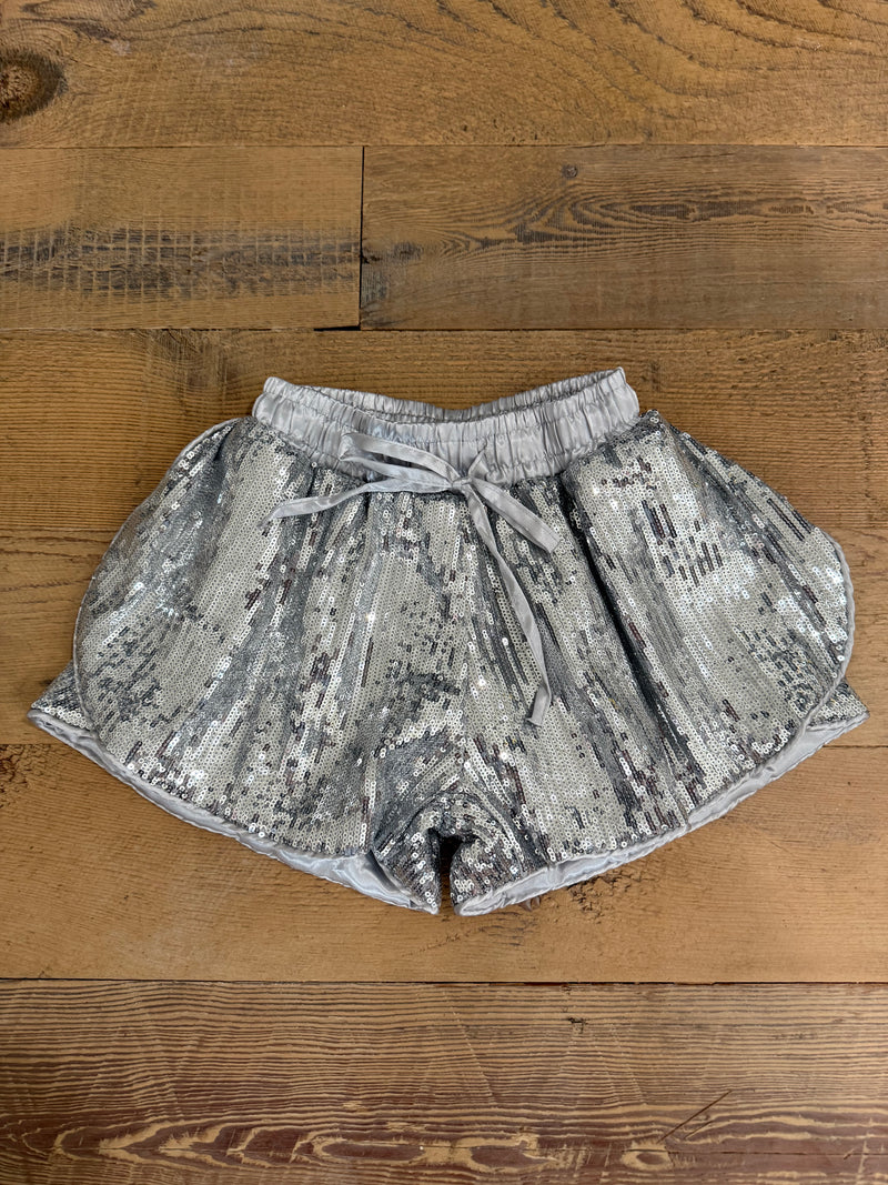 Sequin Butterfly Shorts- Silver