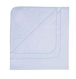 Baby Blanket- Blue trim on white