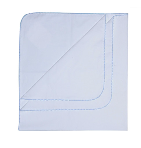 Baby Blanket- Blue trim on white