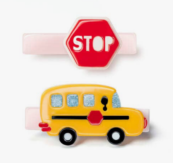 Yellow Bus & Stop Sign Alligator Clips
