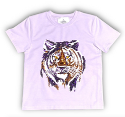 Tiger Face Sequin Top- Lavender