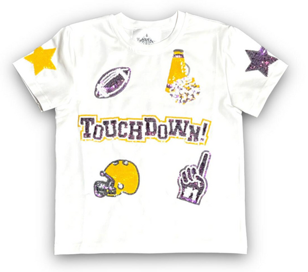 Game Day Collage Sequin Shirt- Purple & Gold