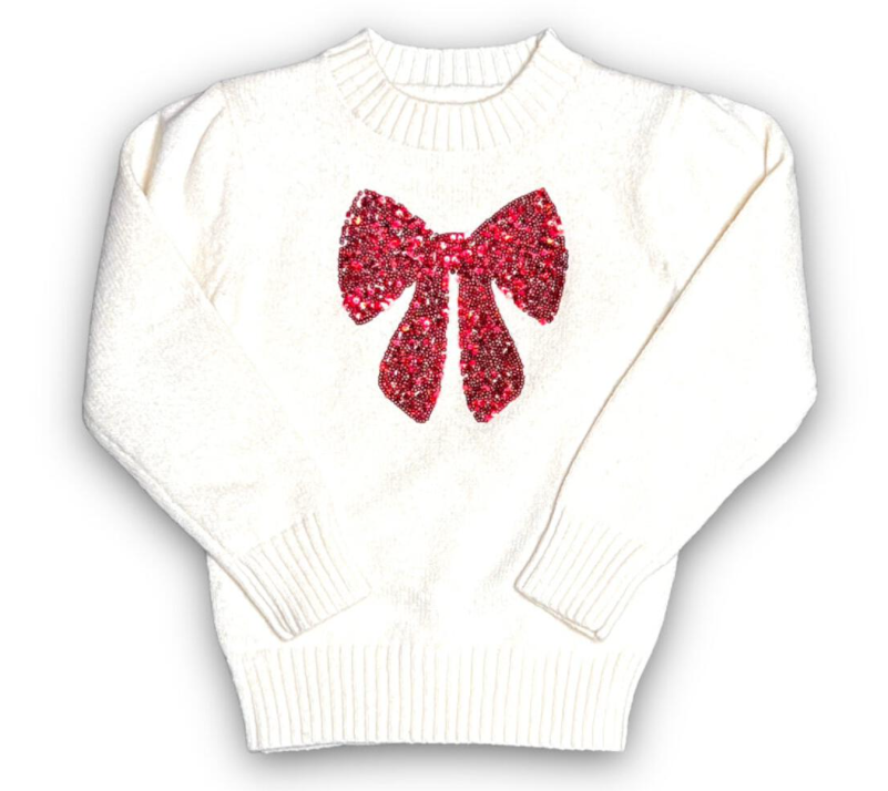 Cream christmas 2025 jumper red bow