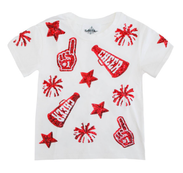 Cheer Sequin Shirt - Red & White