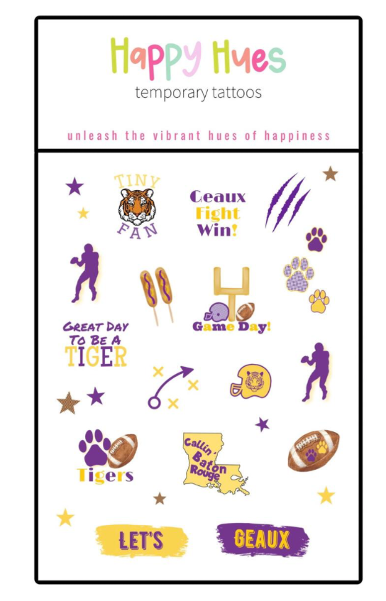 Tiger Game Day Tattoos- Purple & Gold