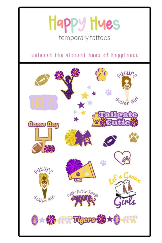 Tailgate Cutie Tattoos- Purple & Gold