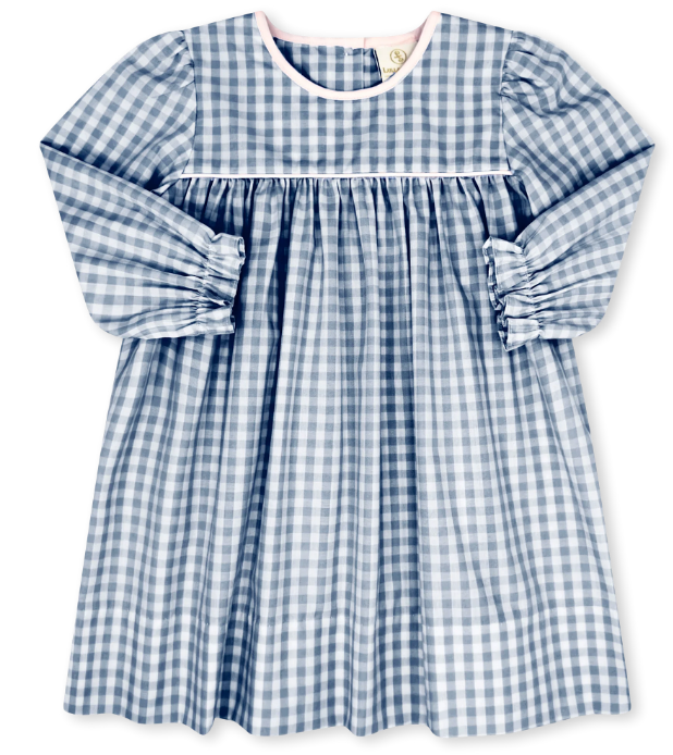 Mother May I Dress- Stone Blue Check