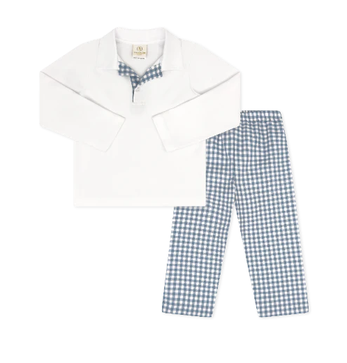 Parker Pant Set- Stone Blue Check