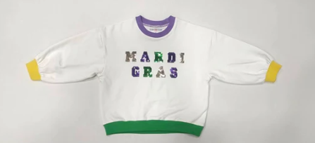 Mardi Gras Sequin Sweater- writing