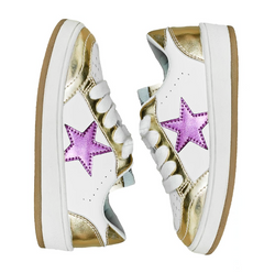 Purple & Gold Metallic Star Sneakers- kids & adult