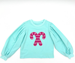 Puff Sleeve Sweatshirt- Candy Cane