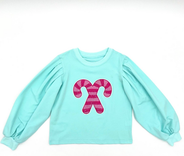Puff Sleeve Sweatshirt- Candy Cane
