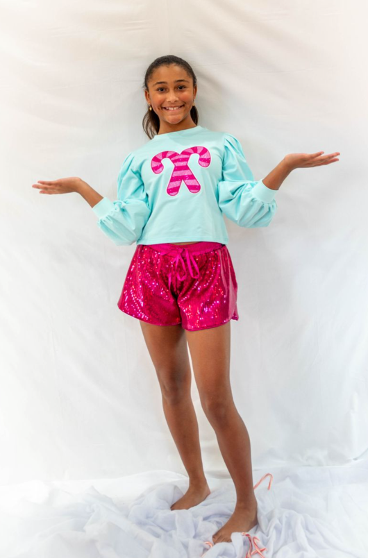 Puff Sleeve Sweatshirt- Candy Cane