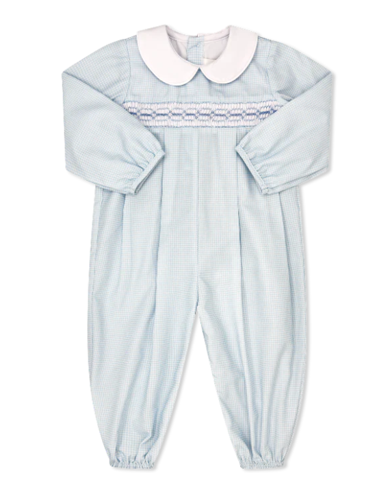 Christopher Romper- Baby Blue minigingham