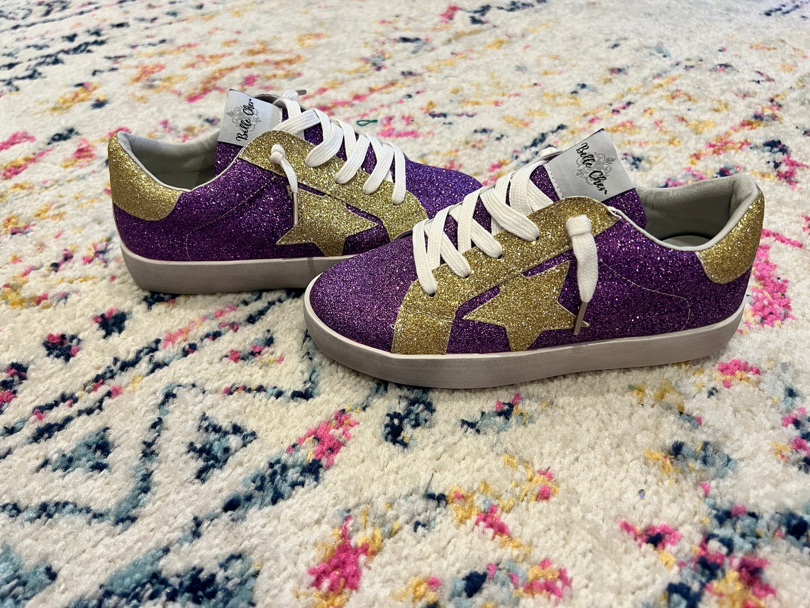 Purple Gold Star Shoes 4y 6W