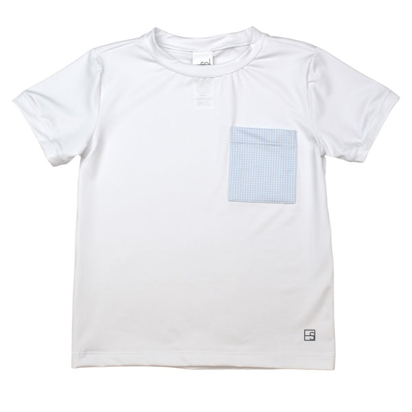 Charlie Basic Tee- blue gingham pocket
