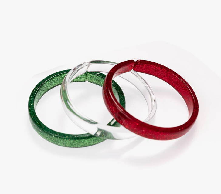 Green & Red Glittered Bangle Trio Set