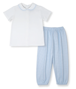 Sibley Gathered Pant Set-  Blue & White