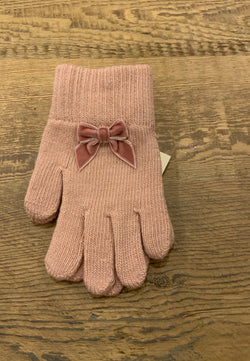 Knit Gloves with Velvet Bow
