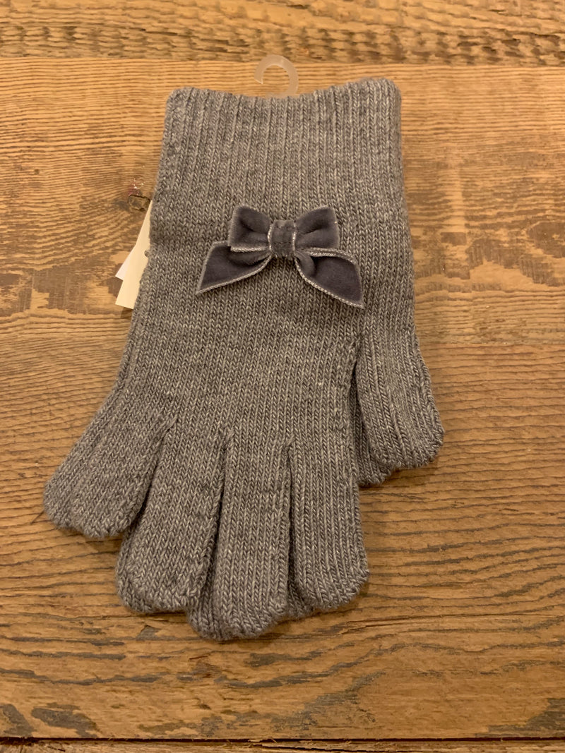Knit Gloves with Velvet Bow
