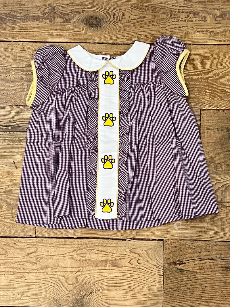 Purple Gingham Tiger Paw Print Dress